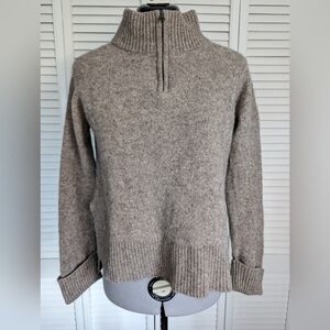 SWTR Extrafine Merino & Yak Wool Hi Low Zip Collared Pullover Tan Sweate…